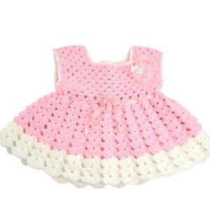 Hand Made Pink White Ribbon Crochet Mini Sleeveless Dress 3-6 months